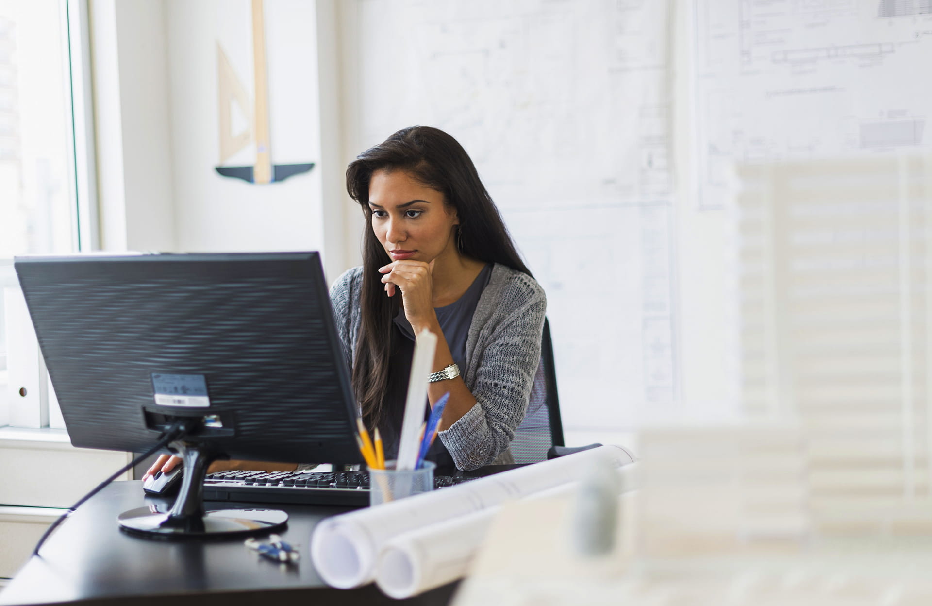 A girl on the computer